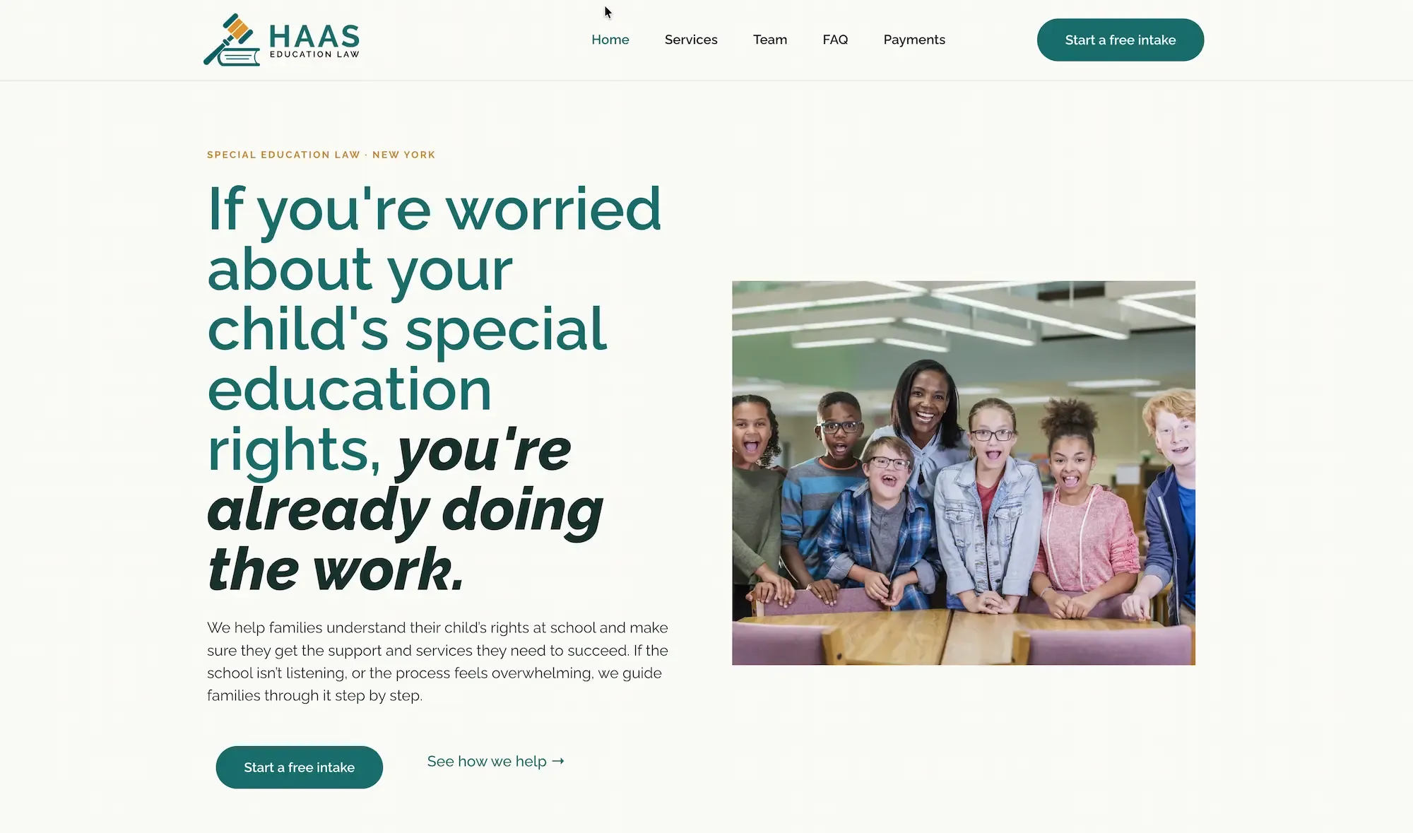 Haas Education Law's website after the rebuild