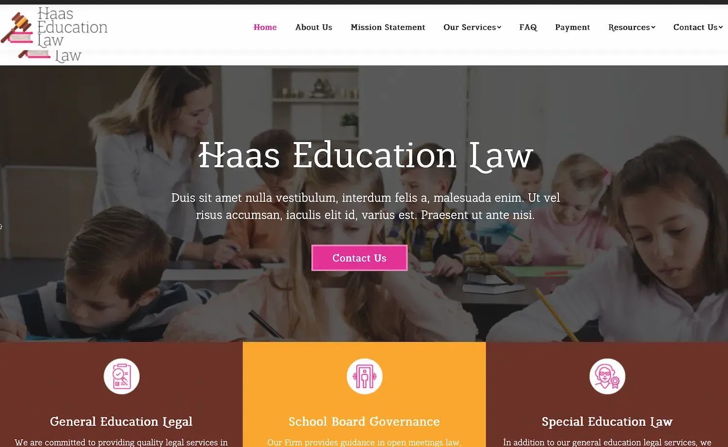 Haas Education Law's website before the rebuild