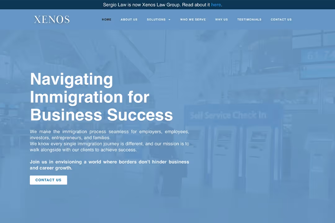 Xenos Law Group homepage after the redesign